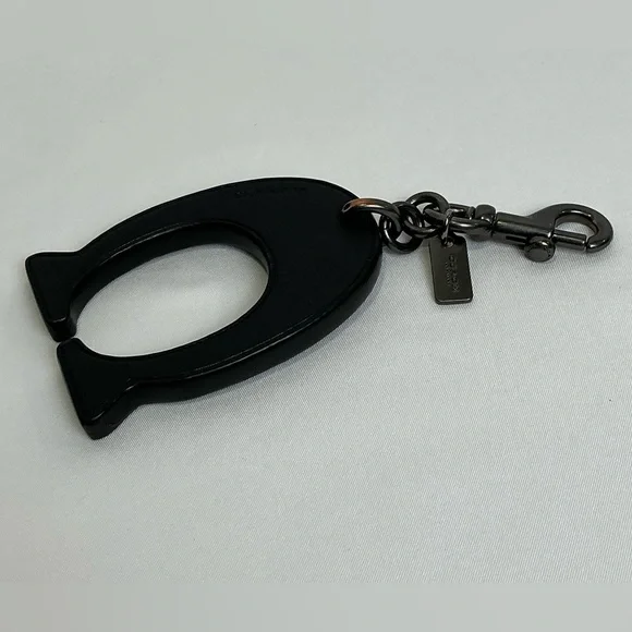 Coach Black Leather C Keychain with Rhinestone Gem Accents - Picture 3 of 9
